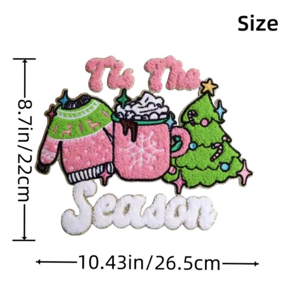 Tis The Season Christmas Chenille Patches Custom Embroidery Iron-On - Picture 4 of 4
